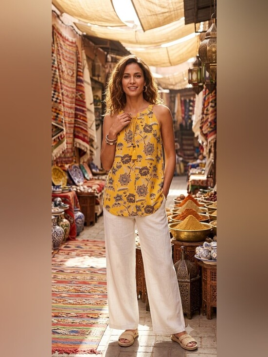 Rose & Olive Tops - Rose & Olive Yellow Paisley Print Halter Top
